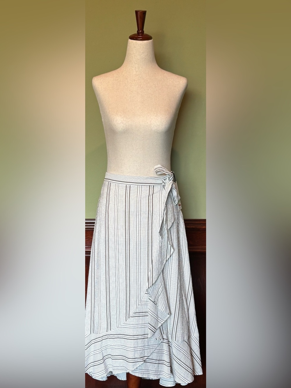 Calvin Klein White and Light black Striped Wrap Midi Skirt